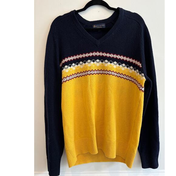 Brooks Brothers FAIR ISLE Italian Yarn Wool Blend L/S V-Neck Sweater |Size Large - Picture 1 of 7